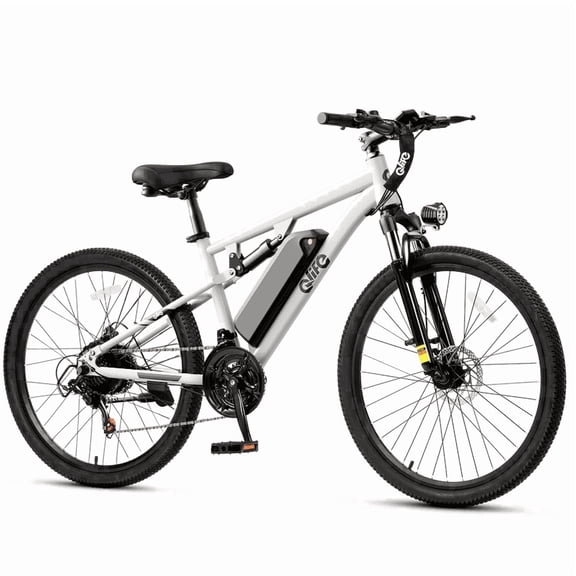 Qlife Racer 27.5" Electric Bicycle for Adults, Full Suspension 21-Speed Mountain Ebike with 500W Brushless Motor, 48V 10.4AH Removable Battery Max 28mph,White