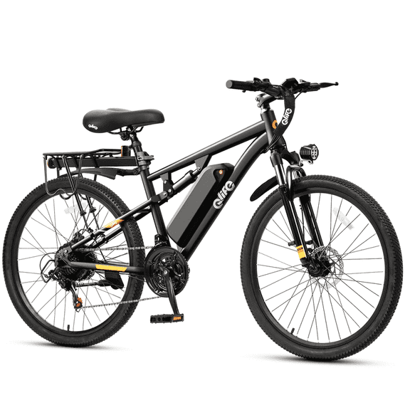 Qlife Racer 27.5 Inch Electric Bicycle for Adults, Full Suspension 21-Speed Mountain Ebike with Peak 1200W 28MPH Brushless Motor, 48V10.4Ah, (Black) with Fender & Rear Rack