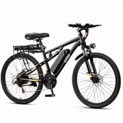 Qlife Racer 27.5 Electric Bicycle for Adults, Full Suspension 21-Speed Mountain Ebike with 500W Brushless Motor, 48V 10.4AH Removable Battery 55 Miles, Black with Fender & Rear Rack