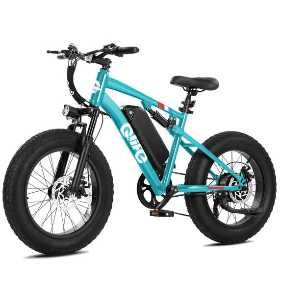 Qlife Racer Fat Tire 2.0 Electric Bike For Adults,Max 28MPH Mountain Ebike with 750W Brushless Motor, 20x4.0" Tire Step Over E-MTB,48V 15.6Ah Removable Battery,Light Blue with Fender&Rear Rack
