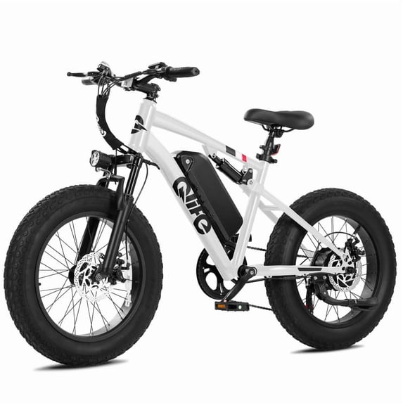 Qlife Racer Fat Tire 2.0 Electric Bike For Adults, Max 28MPH Mountain Ebike with 750W Motor, 20x4.0" Tire Step Over E-MTB, 48V 15.6Ah Removable Battery,White