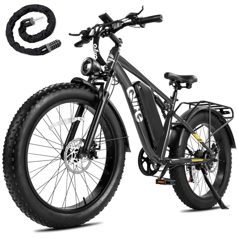 Qlife Racer Plus Electric Bike for Adults Peak 1500W Motor Up to 36MPH, 4.0 Fat Tire Mountain Bicycle with 48V 15.6AH 7 Speed Full Suspension Ebike(Gray)with Lock
