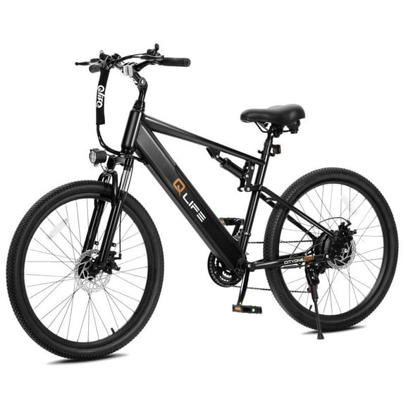 Qlife Cityone SO Electric Bike for Adults 26" Ebike,Full Suspension Peak 1200W Motor Ebikes with 21 Speed Carbon Steel Mountain Bicycle Black