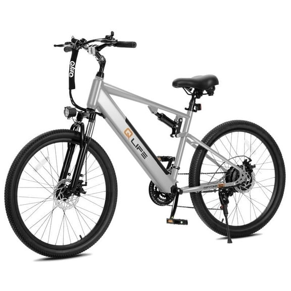 Qlife Cityone SO Electric Bike for Adults 26" Ebike,Full Suspension Peak 1200W Motor Ebikes with 21 Speed Carbon Steel Mountain Bicycle Silver
