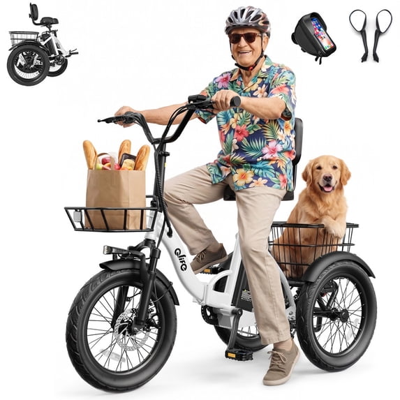 18mph Qlife Triker 2.0 Folding 3 Wheel Electric Tricycle for Adults, 18