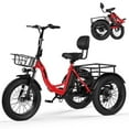 thumbnail image 1 of Qlife Triker Plus Electric Bike, Peak 750W Brushless Motor Electric Tricycle for Adults, 48V 13Ah, 20MPH Up to 65 Miles ，20x4.0 Fat Tire E-Bike（red）, 1 of 7