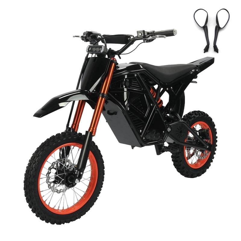 Qlife Vela E5 Electric Dirt Bike for Teens Adults, 3500W Peak Mid-Drive Motor, 37MPH Electric Motorcycle with 48V 23Ah Battery, Full Suspension, Black with Mirrow