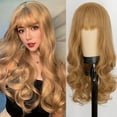 thumbnail image 1 of Qliuoazw 25 In Women's Long Wavy Wig With Bangs Blonde Chemical Fiber Long Curly Hair Head Covers, 1 of 6