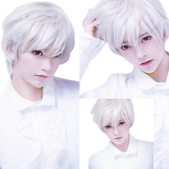 Qliuoazw Adult Men Guy Wig Short Boy Wig White Short For Carnivals Party