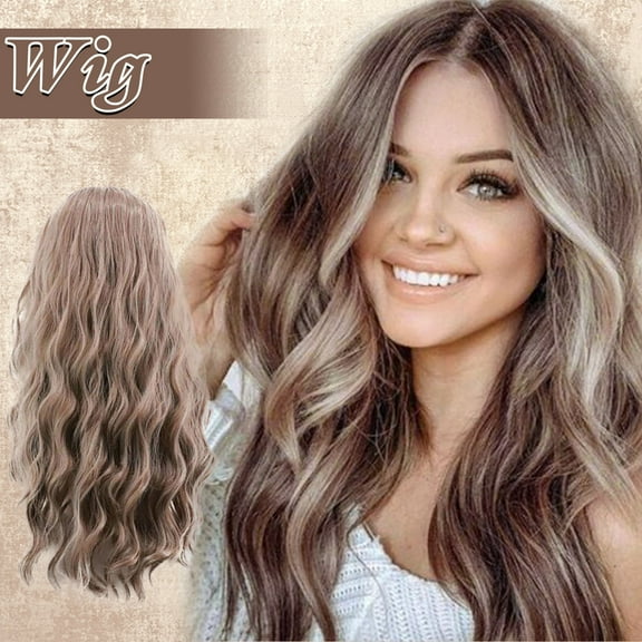 Qliuoazw Air Thin Bangs Corn Perm Long Curly Hair Light Brown Wig