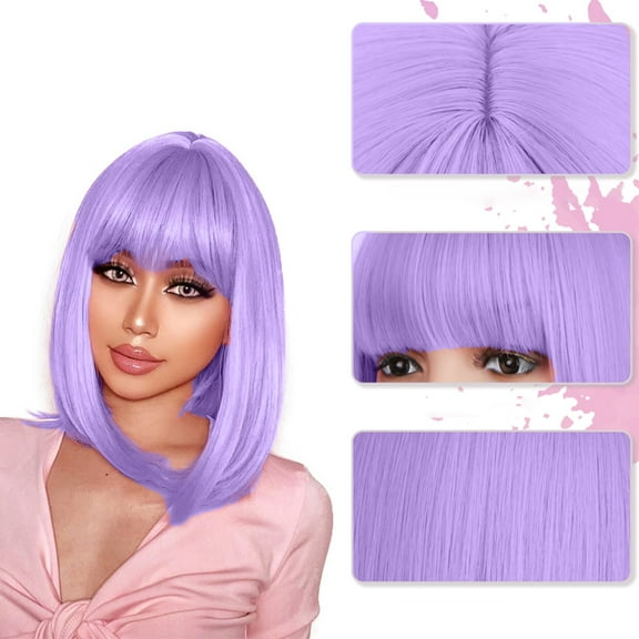 Qliuoazw Cut Bob Wigs With Bangs 14 Inch Shoulder Length Straight Synthetic Hair Wigs Daily Costume Wig For Black Women Hair Replacement Wigs