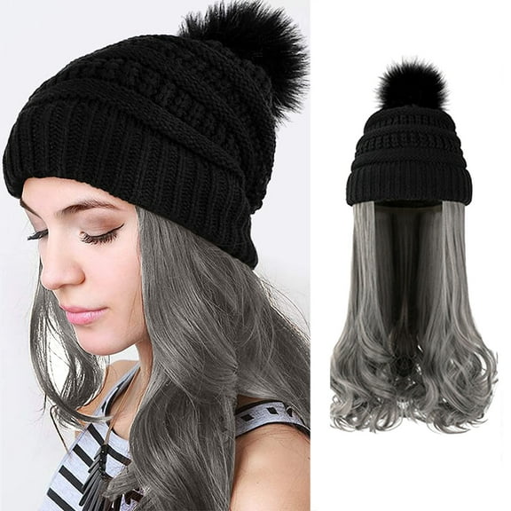 Qliuoazw Fashion Long Curly Hair Hat Wig Knit Hat Wool Curl Corn Perm Curl