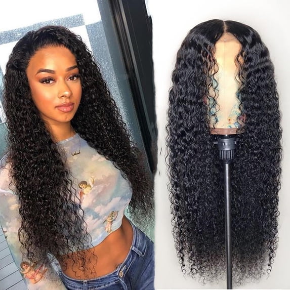 Qliuoazw Ladies Front Lace Wig Set Black Mid-length Curly Hair Simulation Wig