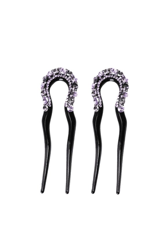 U-Shape Crystal Rhinestone Double Prong Hair Pin Stick Hairpin Is Sweet 2pcs