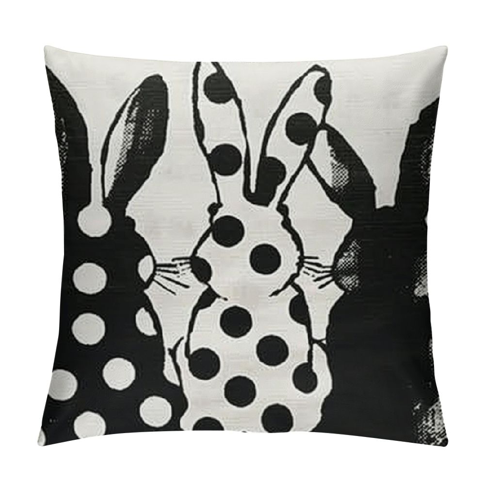 Qlloopoed Easter Rabbits Throw Pillow Cover, Inch Black and White
