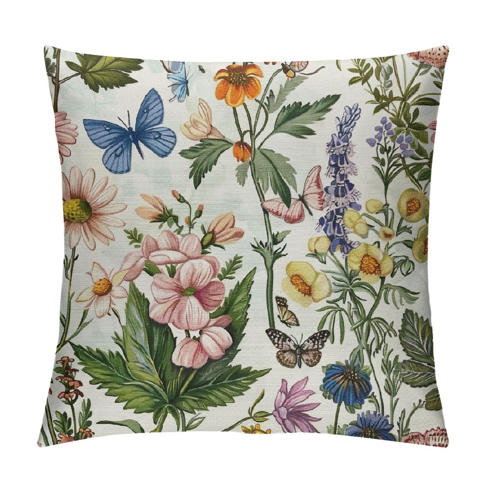 Qlloopoed Spring Pillow Covers Set of Botanical Plants Butterfly Decor