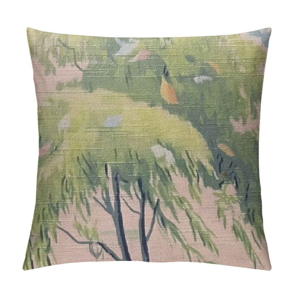 Qlloopoed Thibaut French Fabric Green Pink Check Throw Pillow Cover