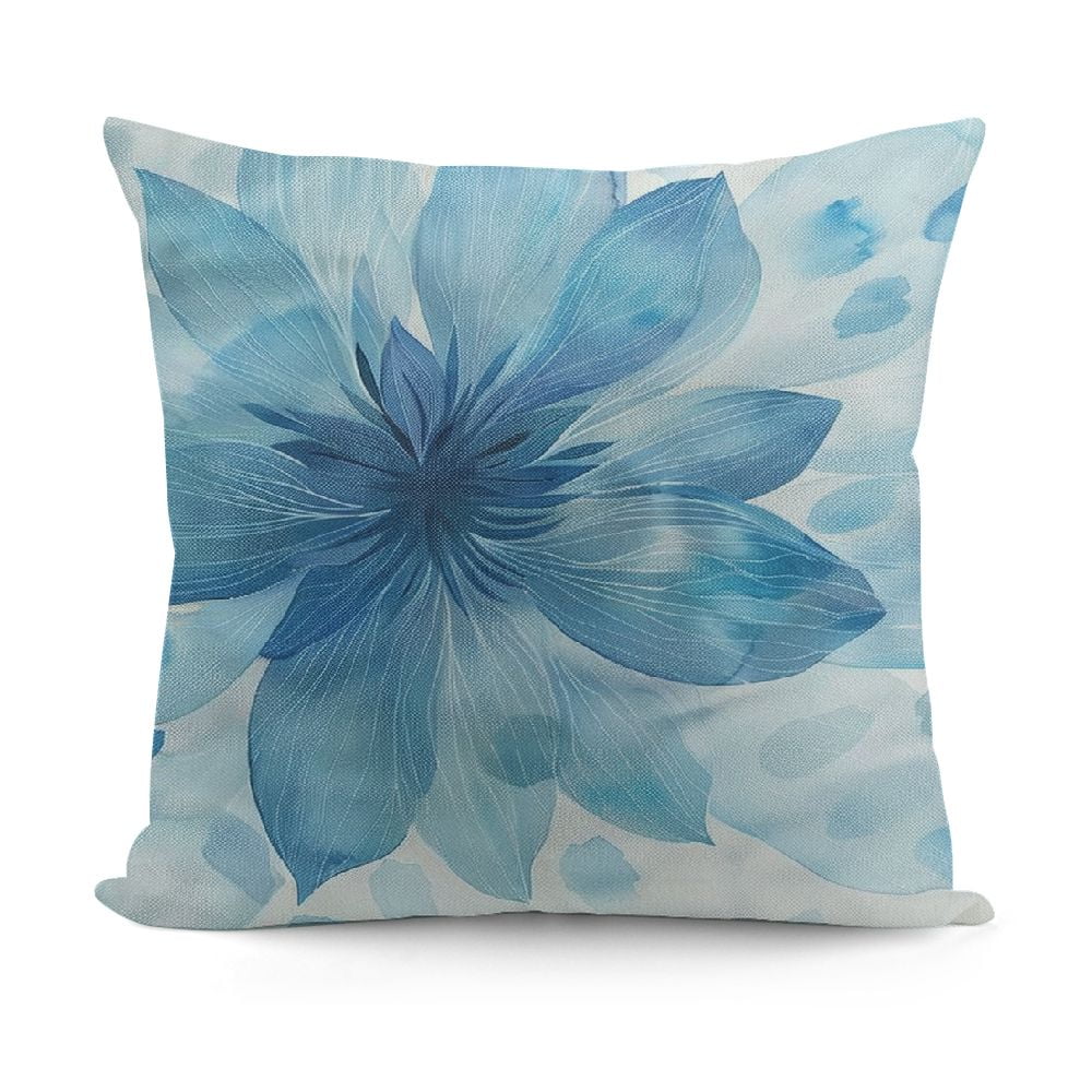 Qlo0ole Floral Throw Pillow Cushion Cover, Round Pattern of Blue Flower