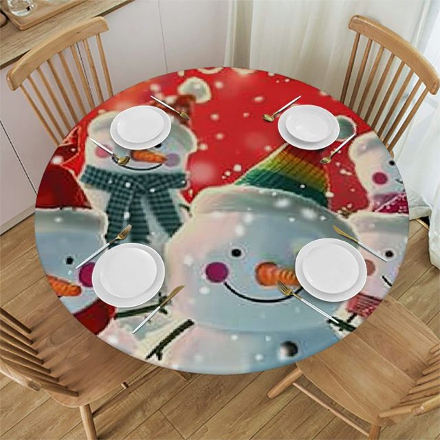 Qlo0ole Round Tablecloth Funny Snowman,Merry Christmas Happy New Year