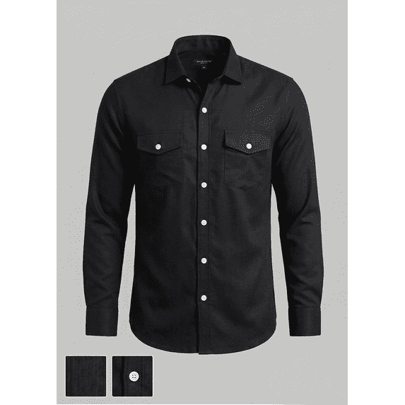 Qlonz Men’s Black Cotton Blend Casual Shirt – Full Sleeve Solid Regular Fit with Double Flap Pocket, Machine Washable