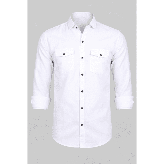 Qlonz Store White Cotton Blend Casual Collared Long Sleeve Regular Fit Casual Shirt