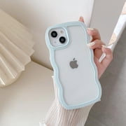 Qltypri compatible with iPhone 13/iPhone 146.1 inch case, cute curly wave frame clear case for girls women, transparent soft silicone TPU bumper shockproof protective phone cover case-White