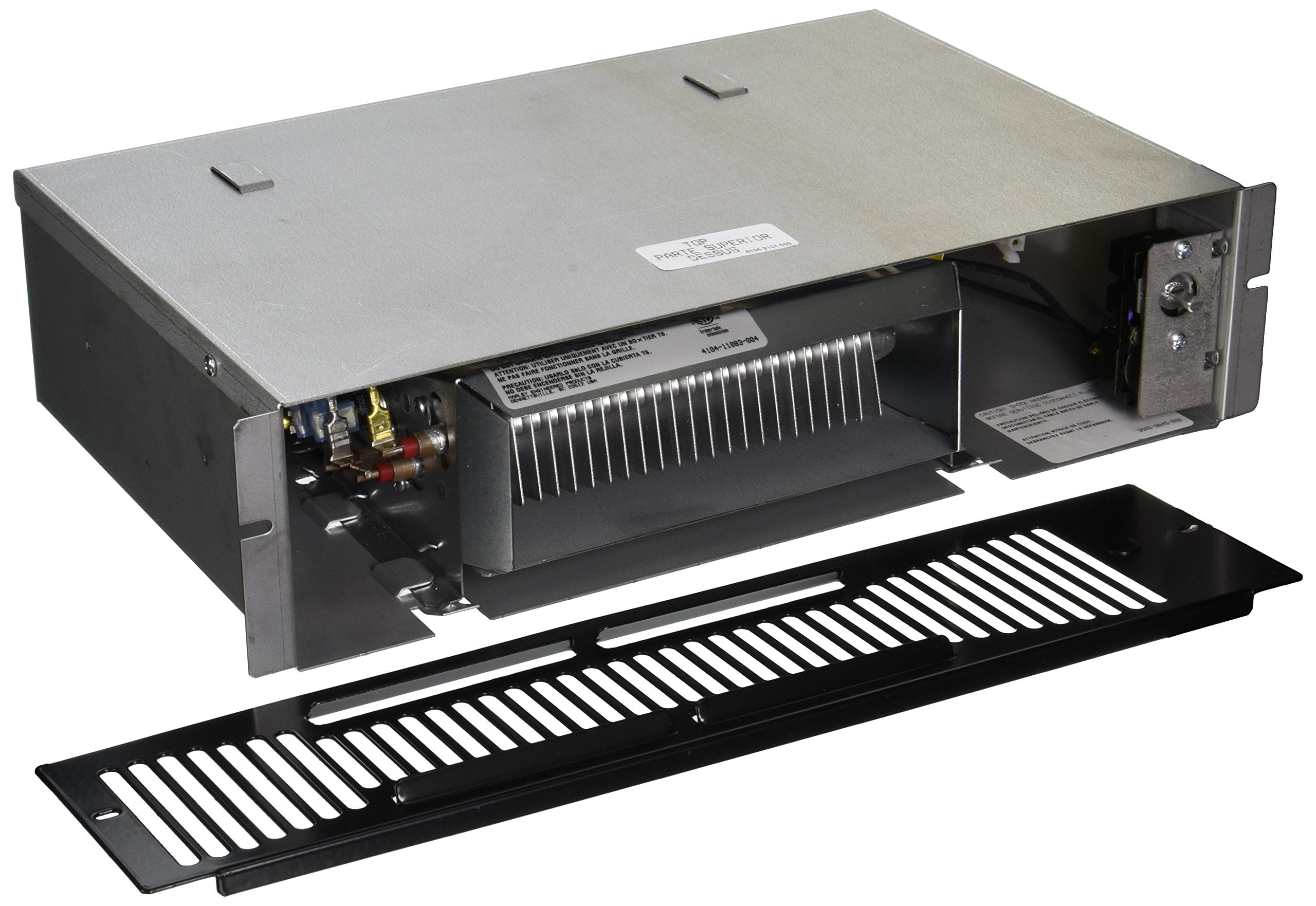 Black Powder-Coated Steel Forced Air Toe Kick Heater with Thermostat