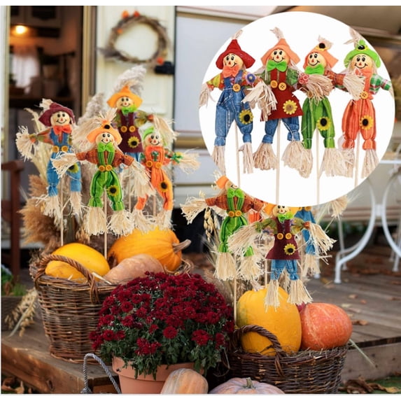 Qmly Fall Scarecrow Yard Stake Rustic Happy Harvest Scarecrow Hanging Fall Harvest Halloween Thanksgiving Scarecrow Wall Door Decoration 13.4 inches