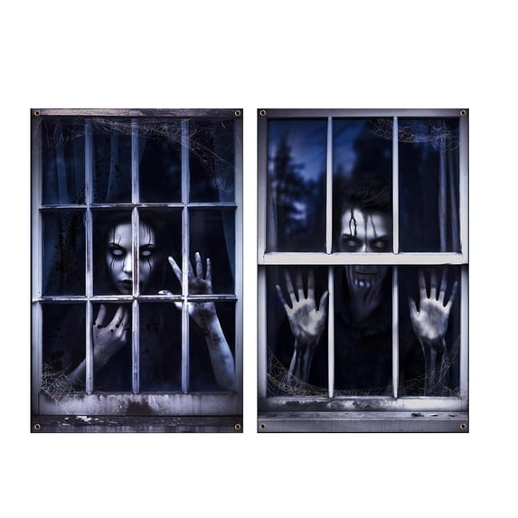 Qmly Halloween Decorations Scary Clown Window Poster Decoration for Halloween, Creepy Bloody Window Decal, Spooky Haunted House Party Prop, Indoor Outdoor Wall Decor, Realistic Horror Clown Scene for