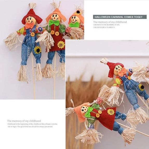 Qmly Halloween Scarecrow Decoration Outdoor 13.4 Inch Fall Harvest Scarecrow Decor Standing Scarecrow Decorations for Autumn Halloween Garden Yard Porch Thanksgiving Decor
