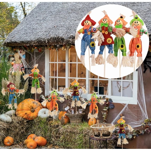 Qmly Halloween Scarecrow Fall Harvest Standing Scarecrow Dolls Garden Yard Lawn Decorative Straw Dolls Keep Birds Away Guard