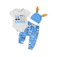 thumbnail image 1 of Qmyliery Baby Boy Easter Outfits Letter Short Sleeve Round Neck Romper with Bunny Pattern Pants and Hat 3 Pcs Set 3 6 12 Months, 1 of 8