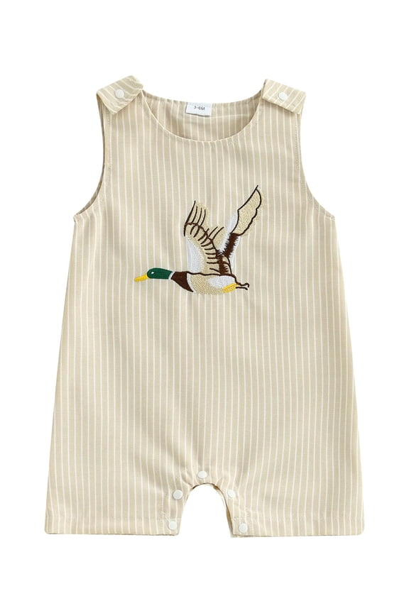 Baby Boy Striped Overall Romper Duck Embroidery Sleeveless Tank Bodysuit Summer Clothes 3 6 12 18 Months