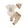 thumbnail image 1 of Qmyliery Baby Boy Summer Clothes Letter Print Short Sleeve Romper with Fish Pattern Pants and Hat 3 Pcs Set 3 6 12 18  Months, 1 of 9