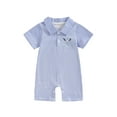 thumbnail image 1 of Qmyliery Baby Boys Summer Striped Jumpsuit Short Sleeve Turn Down Collar Button Up Golf Shaft Embroidery Romper 3 6 12 18 Months, 1 of 9