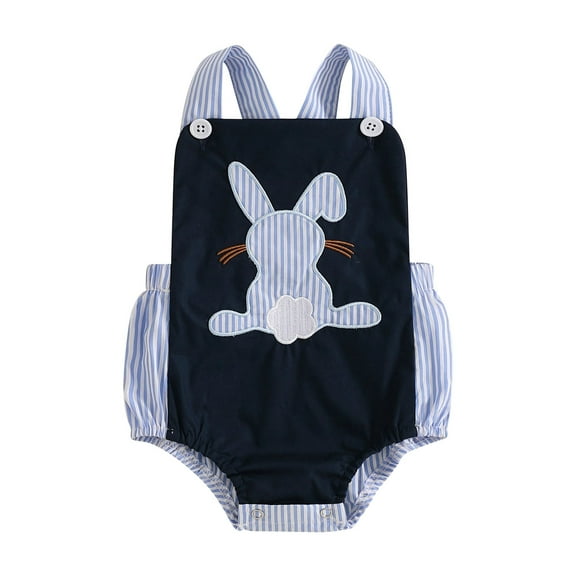 Qmyliery Baby Easter Romper Sleeveless Square Neck Bunny Carrot Embroidery Bodysuit Newborn Playsuit 3 6 12 18 Months