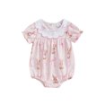 thumbnail image 1 of Qmyliery Baby Girl Easter Romper Rabbit Bow Doll Collar Ruffle Sleeve Bodysuit Cute Summer Clothes 3 6 12 18 Months, 1 of 9