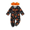thumbnail image 1 of Qmyliery Baby Girl Halloween Outfit Pumpkin Bow Print Long Sleeve Footed Jumpsuit Headband 2 Piece Newborn Set, 1 of 9