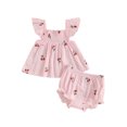 thumbnail image 1 of Qmyliery Baby Girl Shorts Set Cherry Print Smocked Fly Sleeve Babydoll Tops Elastic Waist Ruffle Shorts 2 Piece Summer Outfit 3 6 12 18 24 Months, 1 of 8