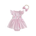 thumbnail image 1 of Qmyliery Baby Girls Easter Romper Dress Plaid Printed Flying Sleeve Round Neck Jumpsuit with Bow Headband 3 6 12 18 Months, 1 of 8