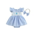thumbnail image 1 of Qmyliery Baby Girls Easter Romper Dress Plaid Printed Flying Sleeve Round Neck Jumpsuit with Bow Headband 3 6 12 18 Months, 1 of 8