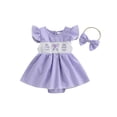 thumbnail image 1 of Qmyliery Baby Girls Easter Romper Dress Plaid Printed Flying Sleeve Round Neck Jumpsuit with Bow Headband 3 6 12 18 Months, 1 of 8