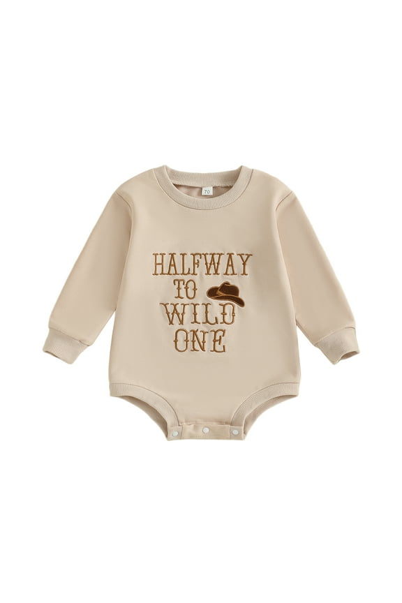 Baby Half Birthday Romper Letter Hat Embroidery Long Sleeve Round Neck Bubble Jumpsuit