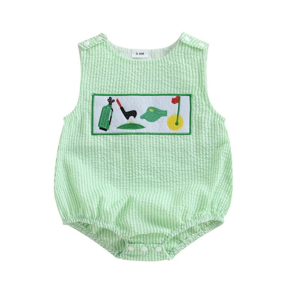 Qmyliery Baby Summer Jumpsuit Sleeveless Round Neck Golf Embroidery Tank Romper for Boys Girls  3 6 12 18 Months