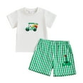 thumbnail image 1 of Qmyliery Baby Toddler Boy Golf Outfit Cart Embroidery Short Sleeve T-shirt Plaid Shorts with Pockets 2 Pcs Set 6 12 18 24 Months 3 Years, 1 of 10