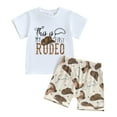 thumbnail image 1 of Qmyliery Baby Toddler Boy Western Outfit Letter Short Sleeve T-shirt Boot Shorts 2 Piece Summer Set 3 6 12 18 24 Months 3 Years, 1 of 10