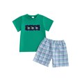 thumbnail image 1 of Qmyliery Kids Boys Shorts Set, Short Sleeve Embroidery Duck T-shirt with Plaid Shorts Summer Outfit 3 4 5 6 7 Years, 1 of 8