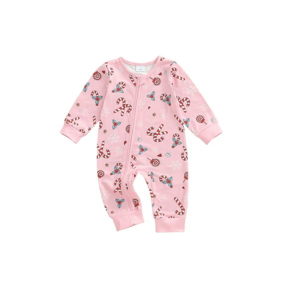 Qmyliery Newborn Baby Christmas Romper Santa Claus Print Long Sleeve Round Neck Zip Jumpsuit for Boys and Girls