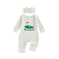 thumbnail image 1 of Qmyliery Newborn Baby Girl Fall Outfit Football/Golf Print Long Sleeve Ribbed Romper Bow Headband 2 Piece Set, 1 of 9