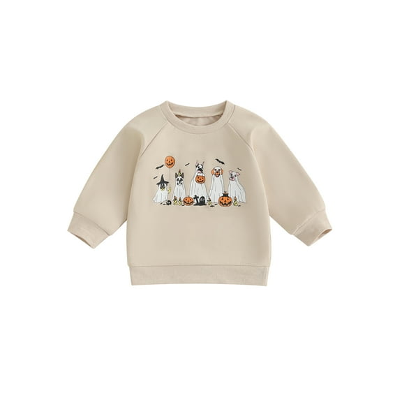 Qmyliery Toddler Baby Boy Halloween Sweatshirt Pumpkin Ghost Print Crew Neck Long Sleeve Pullover for Fall
